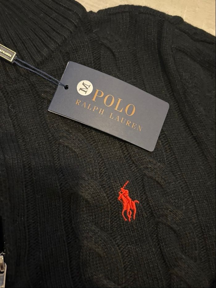 Pull torsadé Polo Ralph Lauren en laine half zip demi zip 1/4 zip noire neuf taille M - photo numéro 5