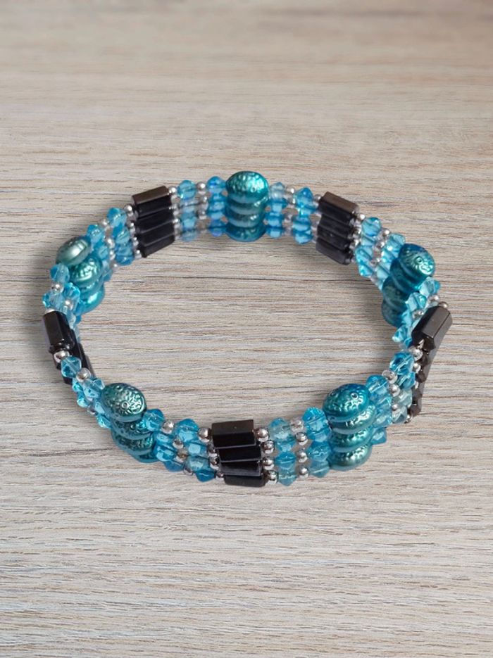 Collier / bracelet magnétique perle bleu turquoise  - 89cm - photo numéro 4