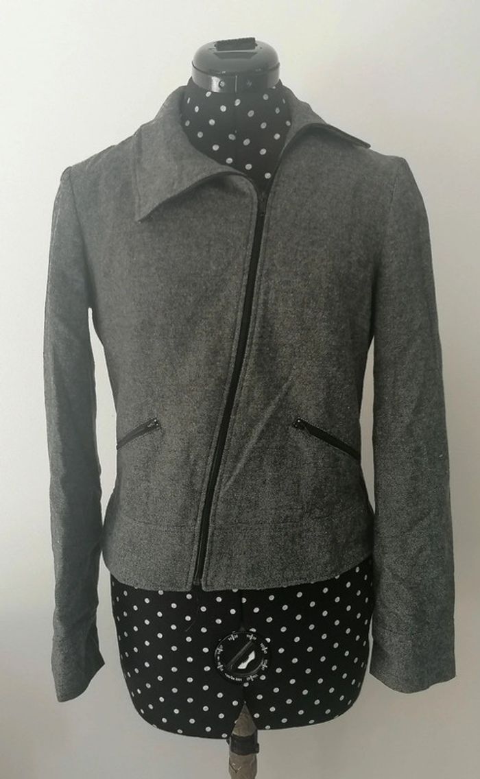 Veste / Blazer en laine gris foncé Taille 38 Promod - photo numéro 2