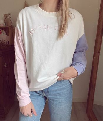 Sweat-shirt bizzbee femme blanc rose et lila pastel taille M