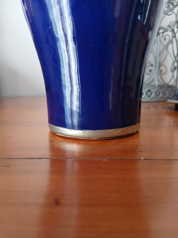 Pot ancien en céramique émaillée bleu cobalt *18,5 cm - photo numéro 4