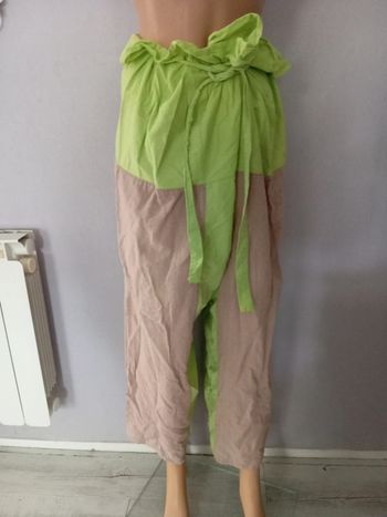 Pantalon coton extra large bicolore