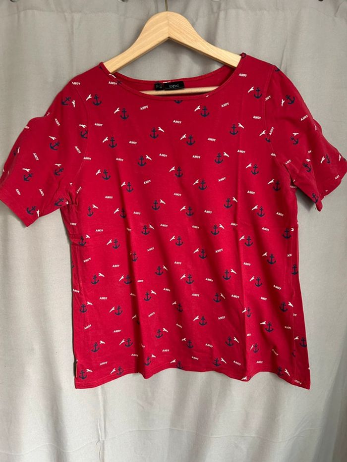 T-shirt rouge motif marin bonprix taille 46/48