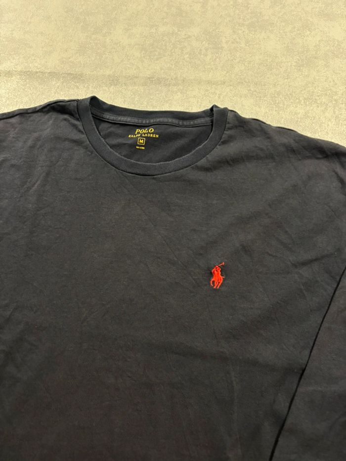 T-shirt manche longue Ralph Lauren Bleu marine logo brodé rouge Taille M - photo numéro 2