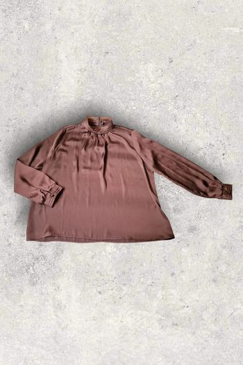 Blouse Zara satin a manche longue et col cheminée marron taille M ou 38