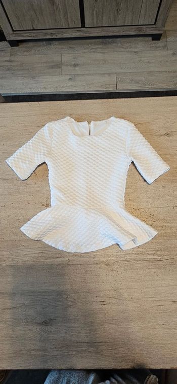 Blouse blanche ceintrée, manches 3/4, vintage, 7/8 ans, nickel
