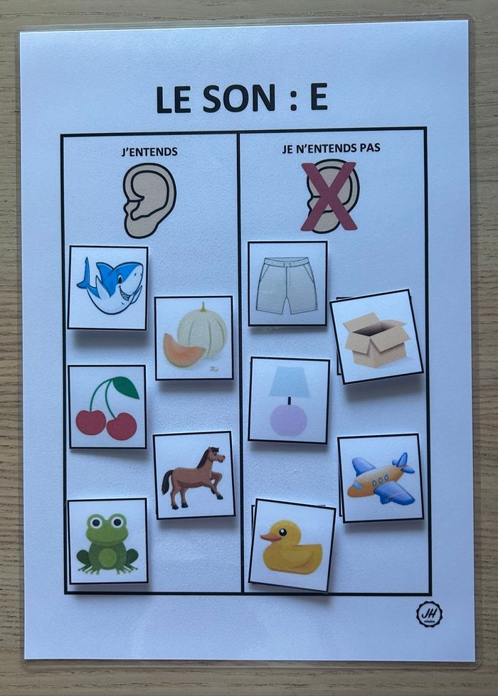 Fiche Montessori : J’entends / J’entends pas le son : E