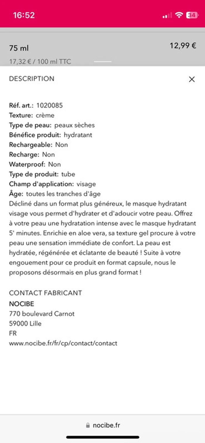 Masque hydratant nocibé neuf - photo numéro 4