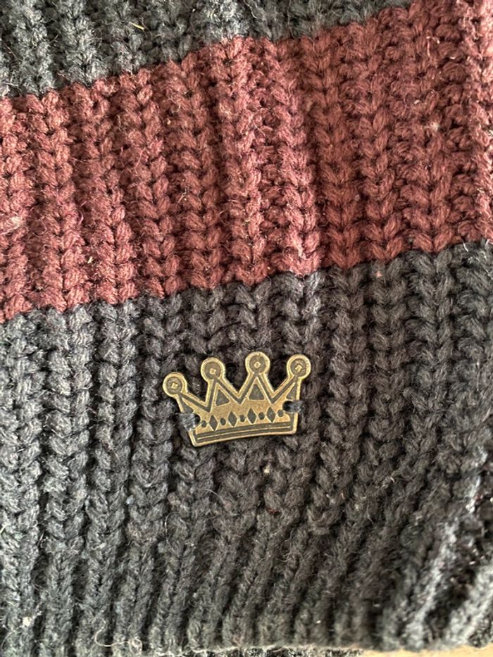 Pull garçon sergent major 8 ans rayures hiver epais col châle - photo numéro 4