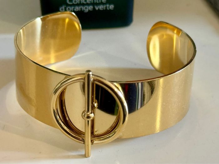 Jonc large ouvert cercle tige traversante acier inoxydable or - photo numéro 2