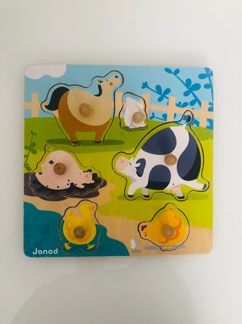 Janod J07006 Puzzle Happy Farm 6 pièces encastrement jouet en bois animaux de la ferme lot SOP77