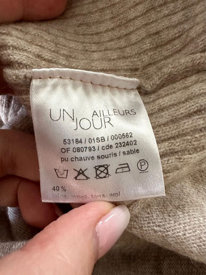 Pull chauve souris poncho beige crème sable cachemire Un Jour Ailleurs UJA T3 40 L - photo numéro 9