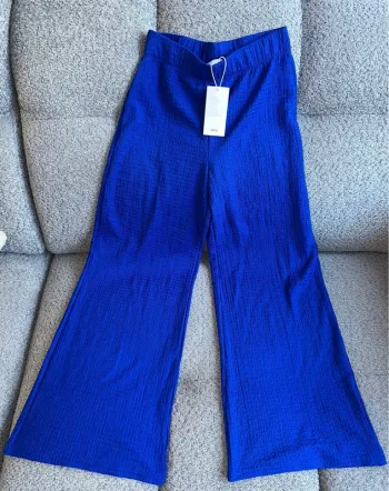 Pantalon droit fluide à jambes larges bleu MANGO neuf