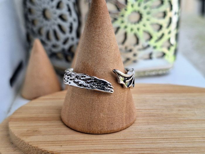 Bague Ouverte Argentée motif ailles demon et ange goth en acier inoxydable Bague design Ajustable - photo numéro 4