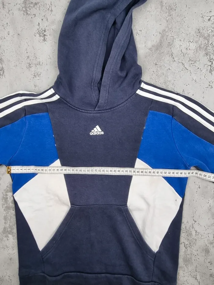 Sweat à capuche Adidas bleu et blanc – Taille 12 ans Garçon (mesures en photos) - photo numéro 6