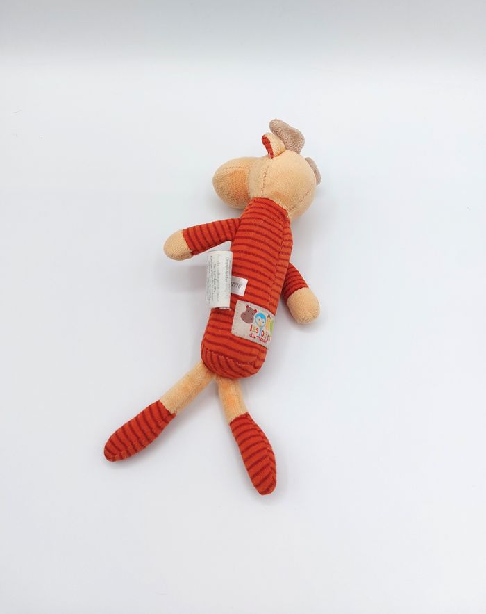 Petit doudou peluche élan cerf beige orange les loupiots du MOULIN ROTY 21 cm rayures renne - photo numéro 2