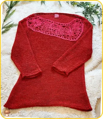 Pull rouge dentelle BlanchePorte taille 40 - Très bon état
