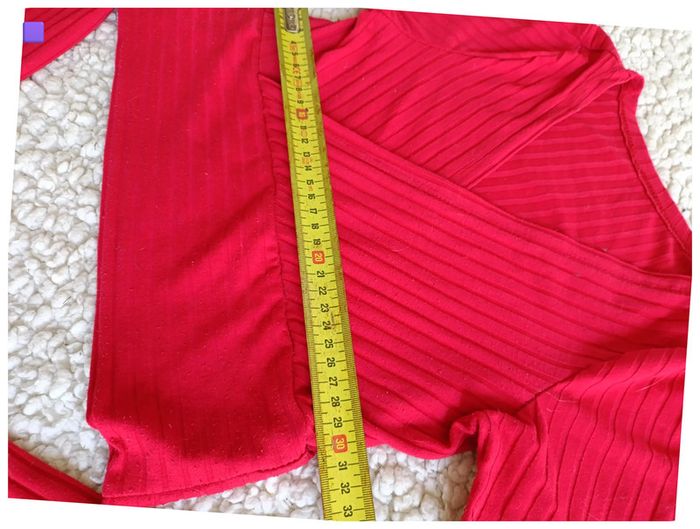 Haut croisé côtelé manches longues moderne pro ajusté stretch sexy rouge - photo numéro 3