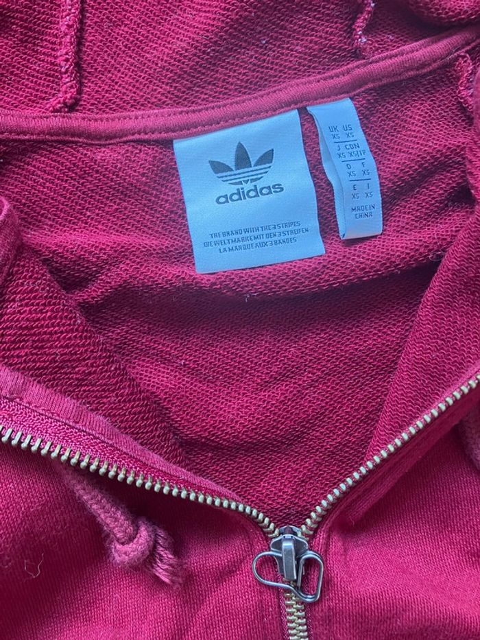 Pull à capuche avec zip Adidas rouge bordeaux homme/femme - photo numéro 7