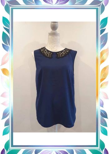 Haut sans manches col clodette noir bleu kookai taille L 40 XL 42