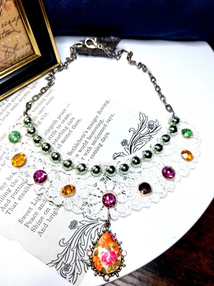 Magnifique collier plastron broderie blanche style vintage - photo numéro 6