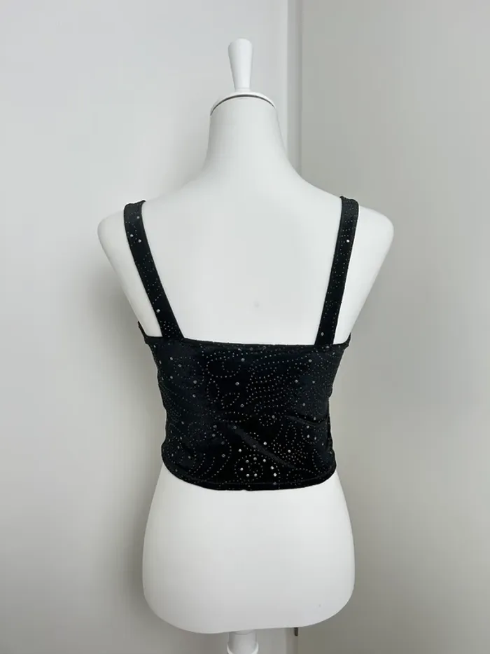top noir y2k velours strassé effet galaxie taille S - photo numéro 2