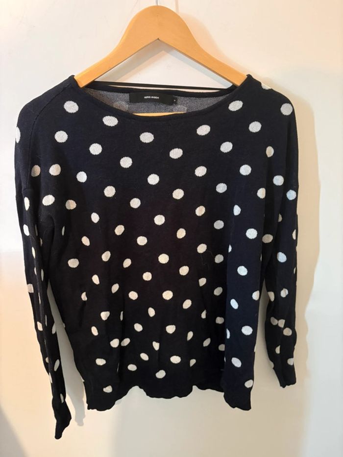 Pull bleu à pois blanc - vero moda