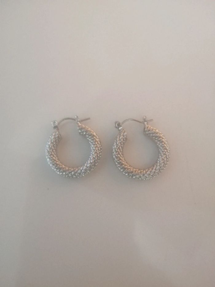 🌸#Créoles #tréssées #Acier #argenté "#vintage - photo numéro 2