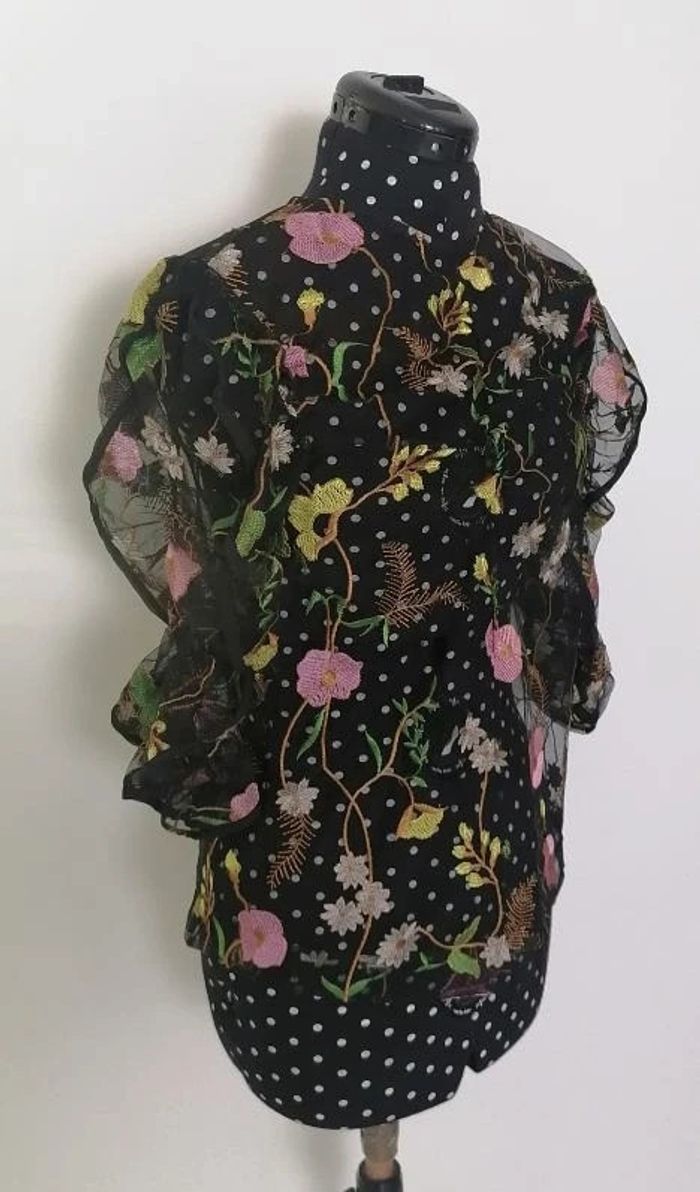 Top noir broderie fleurs transparent Taille S H&M - photo numéro 6