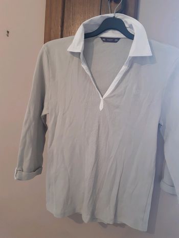 T shirt polo manches longues bouton excellent etat  gris beige taille L