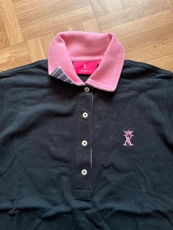 Polo à manches longues noir et rose Vicomte Arthur (NEUF) - photo numéro 3