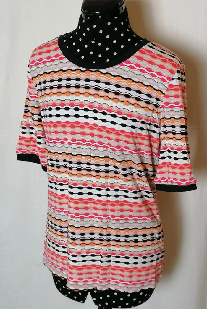 Top / tee-shirt fluide rayures strech orange blanc rose noir taille 38 Betty Barclay - photo numéro 7