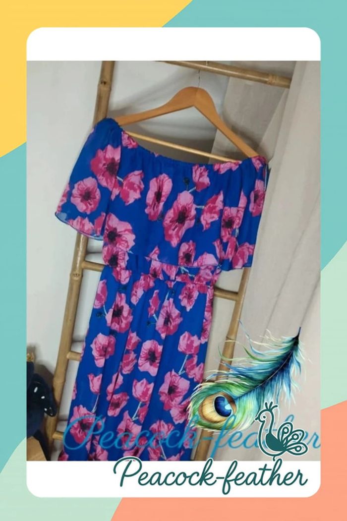 Robe longue fleurie bleue et rose TU - photo numéro 7