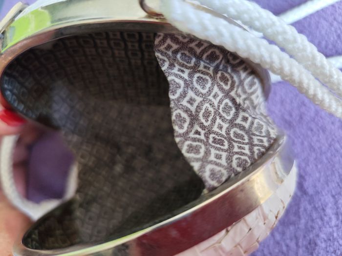 Petit sac enfant ou adulte rond boule blanc besace en paille tressée peinte vintage 70 - photo numéro 10