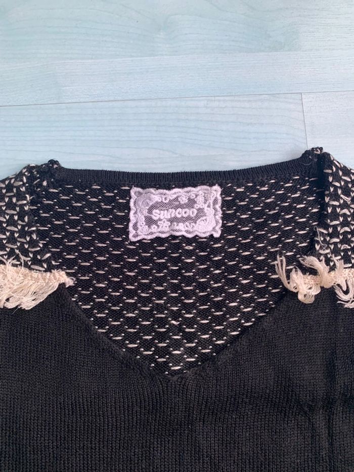 Pull noir et blanc avec franges Suncoo taille 2 - photo numéro 2