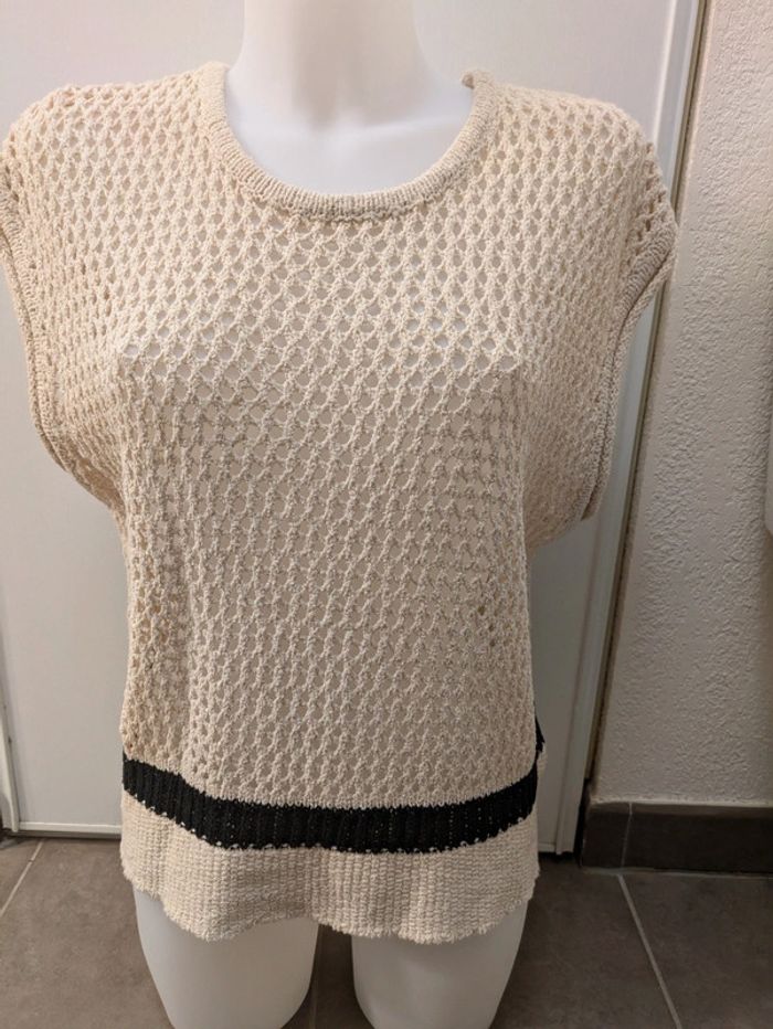 Pull ajouré sans manche beige Monoprix L - photo numéro 5