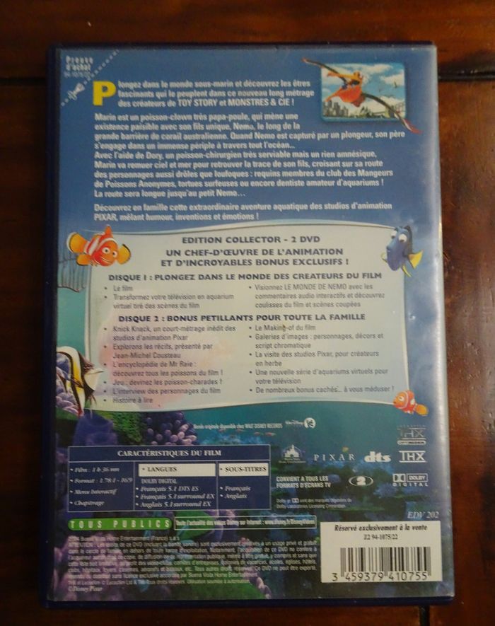 DVD Le monde de Nemo DISNEY édition collector 2 Dvd avec bonus - photo numéro 2