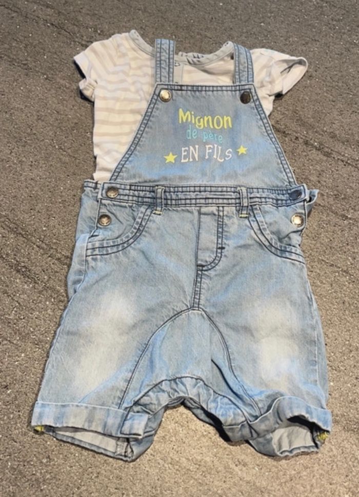 Ensemble salopette en jean et body 12 mois