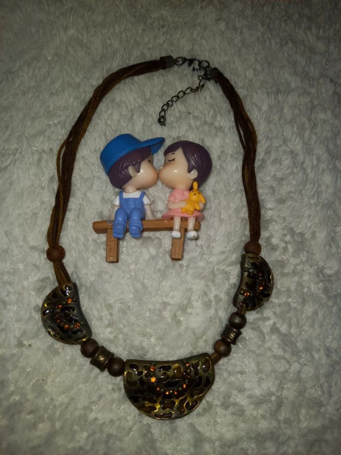 Collier ethnique marron / beige comme neuf - photo numéro 4