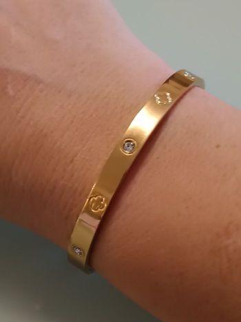 Bracelet jonc trèfle et strass acier inoxydable tendance