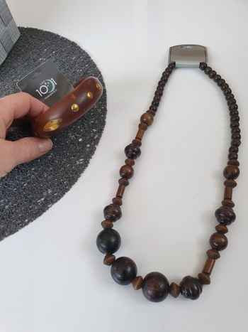 Lot bracelet plus collier bois