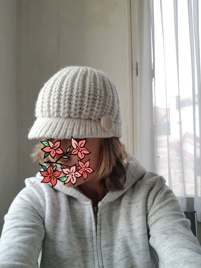 Bonnet-casquette blanc cassé - photo numéro 3