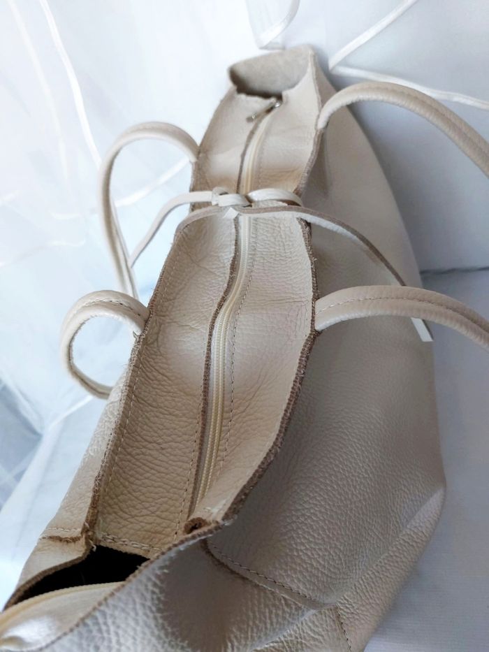 Grand sac A4 cuir beige urbain chic kevim - photo numéro 5