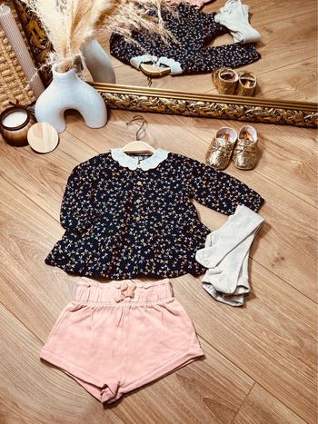 Taille 6 mois tenue 3p fille multimarque bleu marine et rose pale * libellule * 🎀