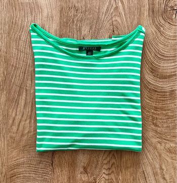 T.shirt manches 3/4 rayé vert et blanc Lauren Ralph Lauren pour femme, taille S