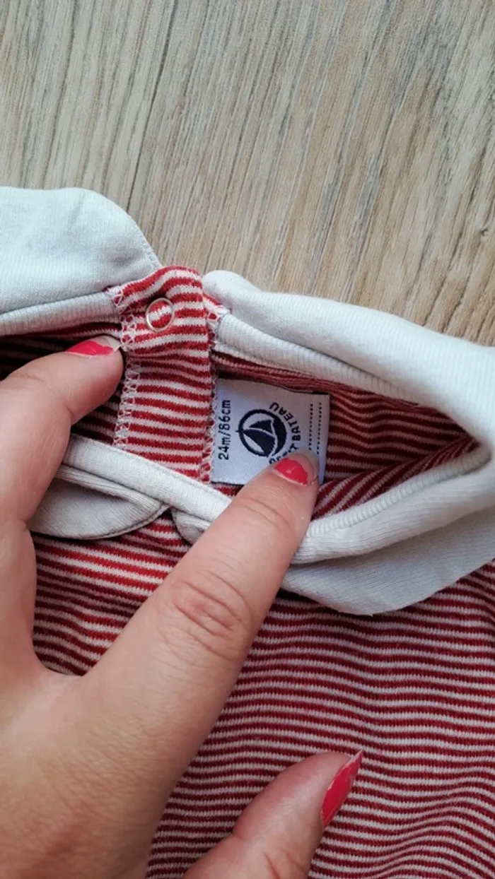 Robe rayée rouge à col claudine blanc Petit Bateau 24 mois - photo numéro 4