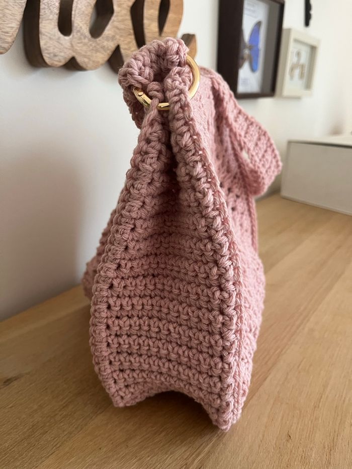 Sac bandoulière au crochet bohème chic rose poudré - photo numéro 3