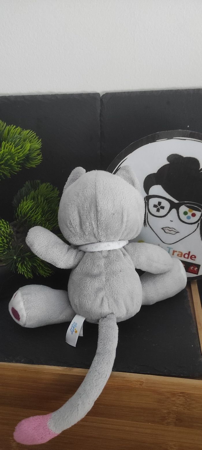 doudou peluche chat bebisol arthur & lola gris blanc rose fleur écharpe dD003080 - photo numéro 2