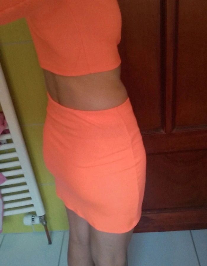 Ensemble croq top et jupe femme orange - photo numéro 7