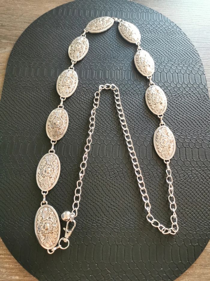 Ceinture Métal femme argenté ovales fleurs